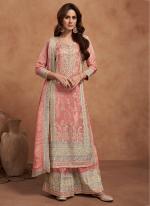 Shimmer Silk Peach Wedding Wear Embroidery Work Readymade Plazzo Suit